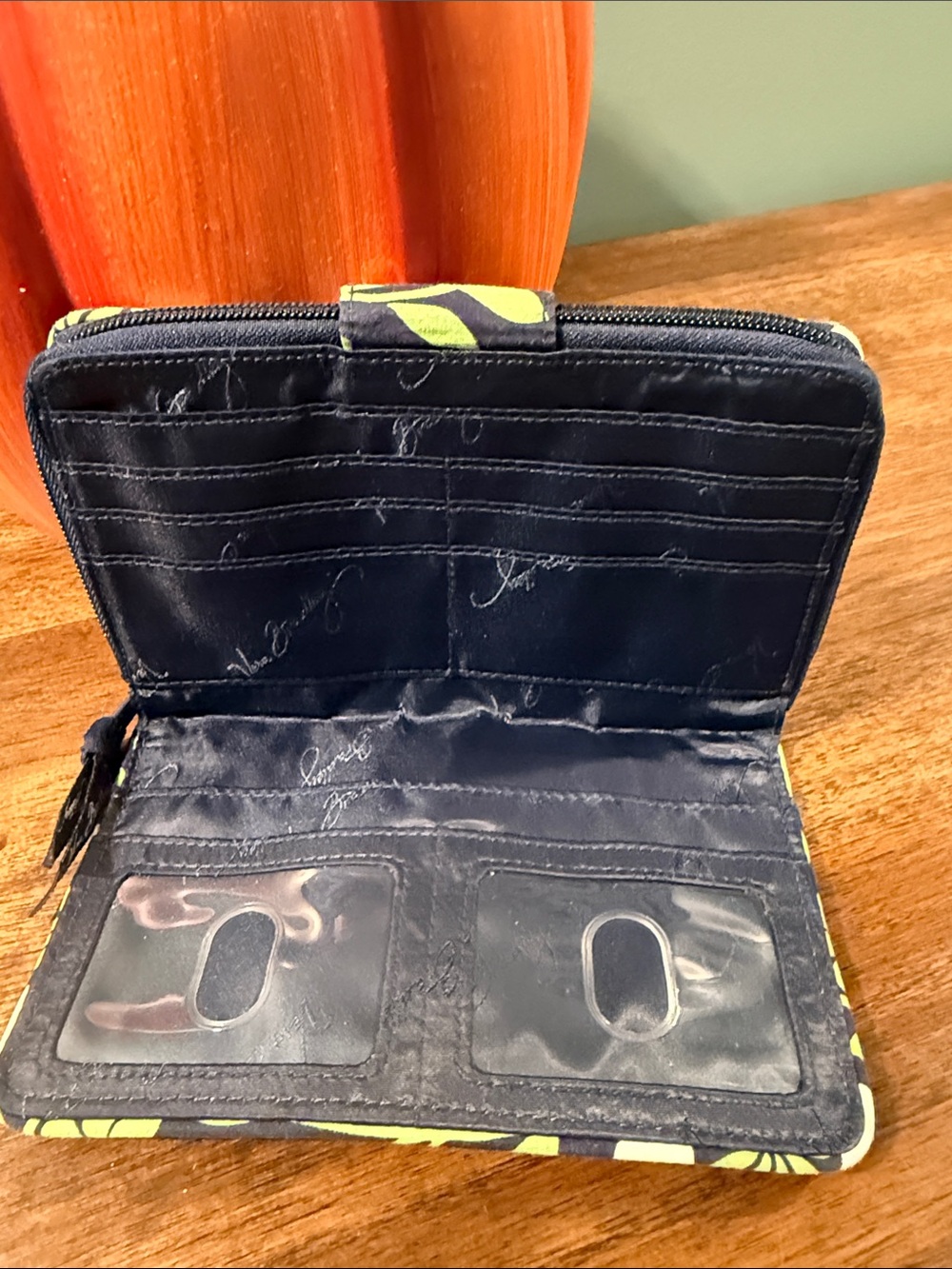 Vera Bradley Navy Floral Quilted Zip Wallet with Green Accents - Picture 5 of 7